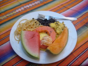 Breakfast at Yellow House hostel in Antigua